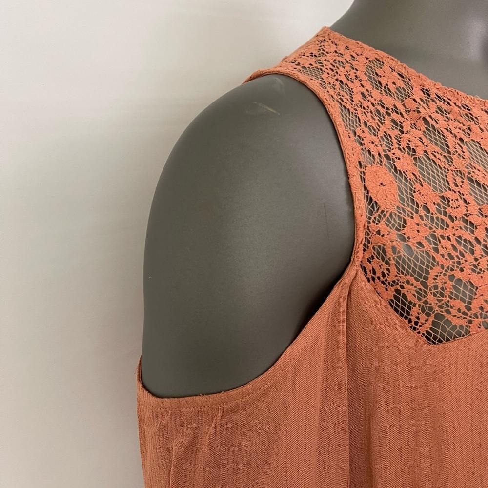 Heartloom Dress Tunic M Terracotta Rust Cold Shoulder Lace Boho Hippie Artsy - Picture 9 of 13